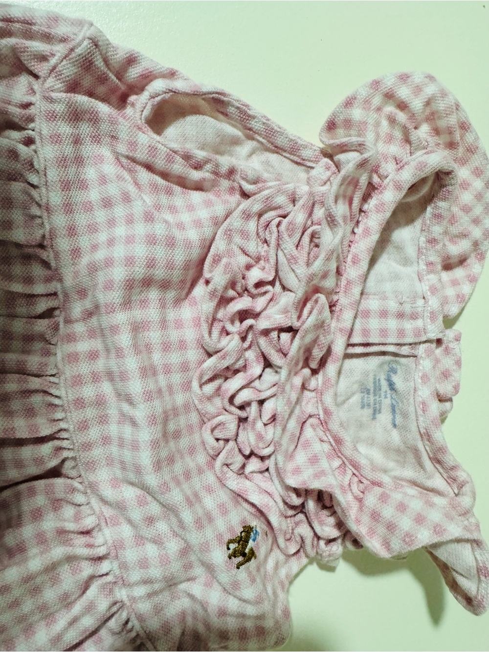 Ralph Lauren Pink Gingham Ruffle Baby Bubble Romper - Picture 4 of 4